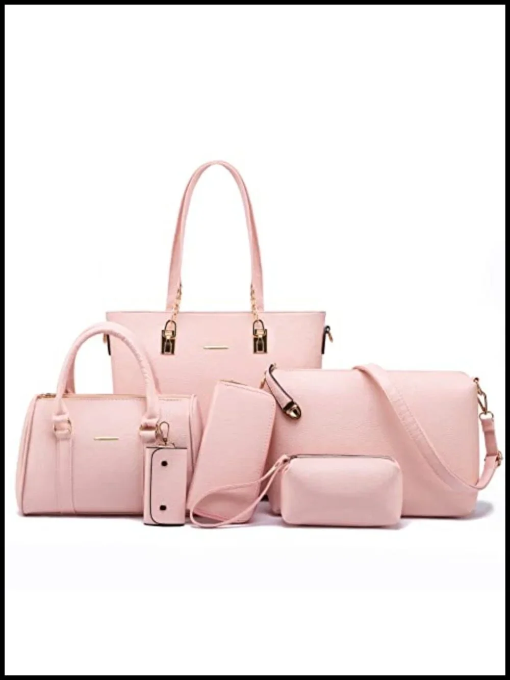 6-Piece Faux Leather Handbag Set with Satchel Tote Shoulder Bag Clutch Wallet